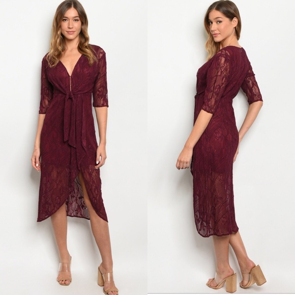 🆕Wine lace dress. - Picture 2 of 4